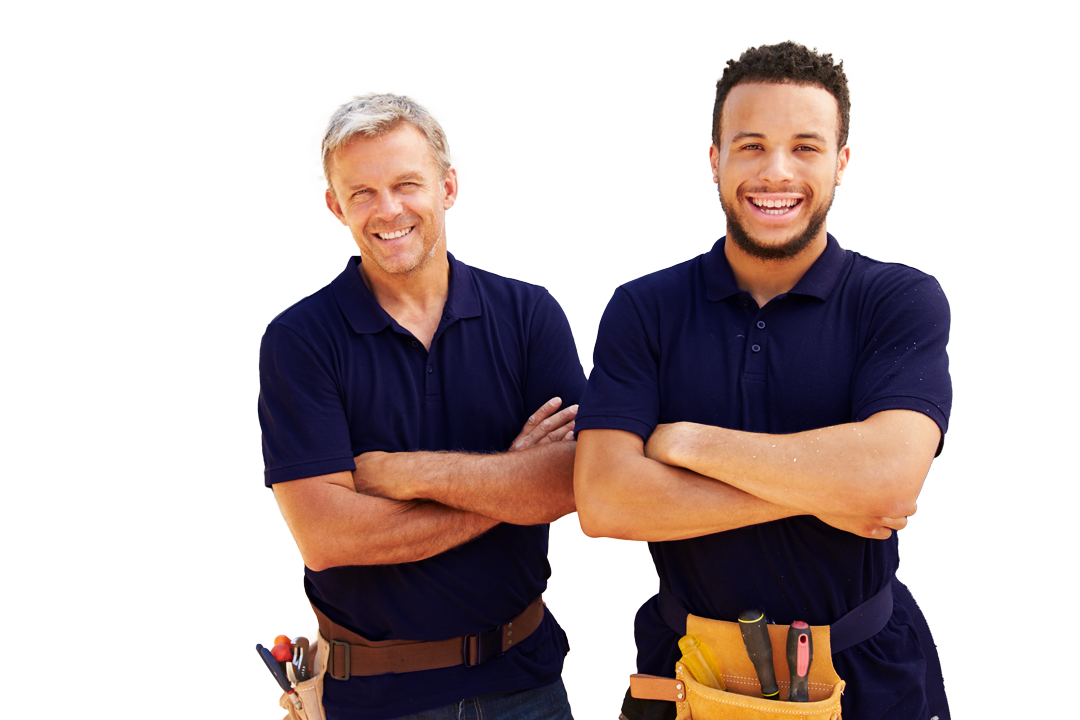 Two Men With Tools Standing Proudly